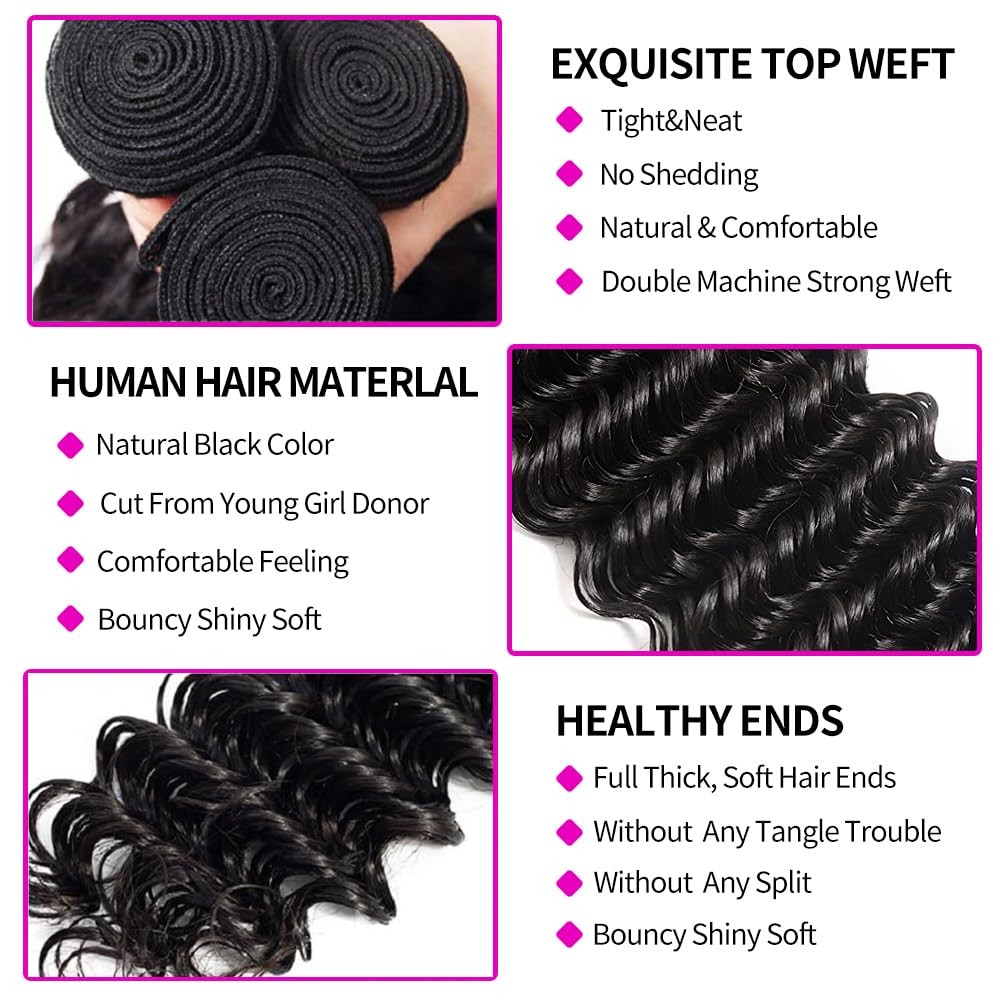 100% Brazilian Virgin Human Ha - огляд і ціна Deep Wave 3 Bundles With Closure