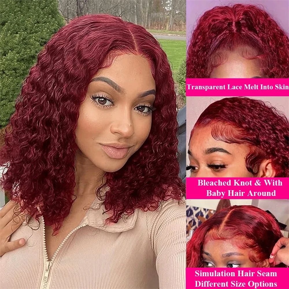 Burgundy 99J Deep Wave Short B - огляд і ціна Glueless Wear And Go Human Hair Wig