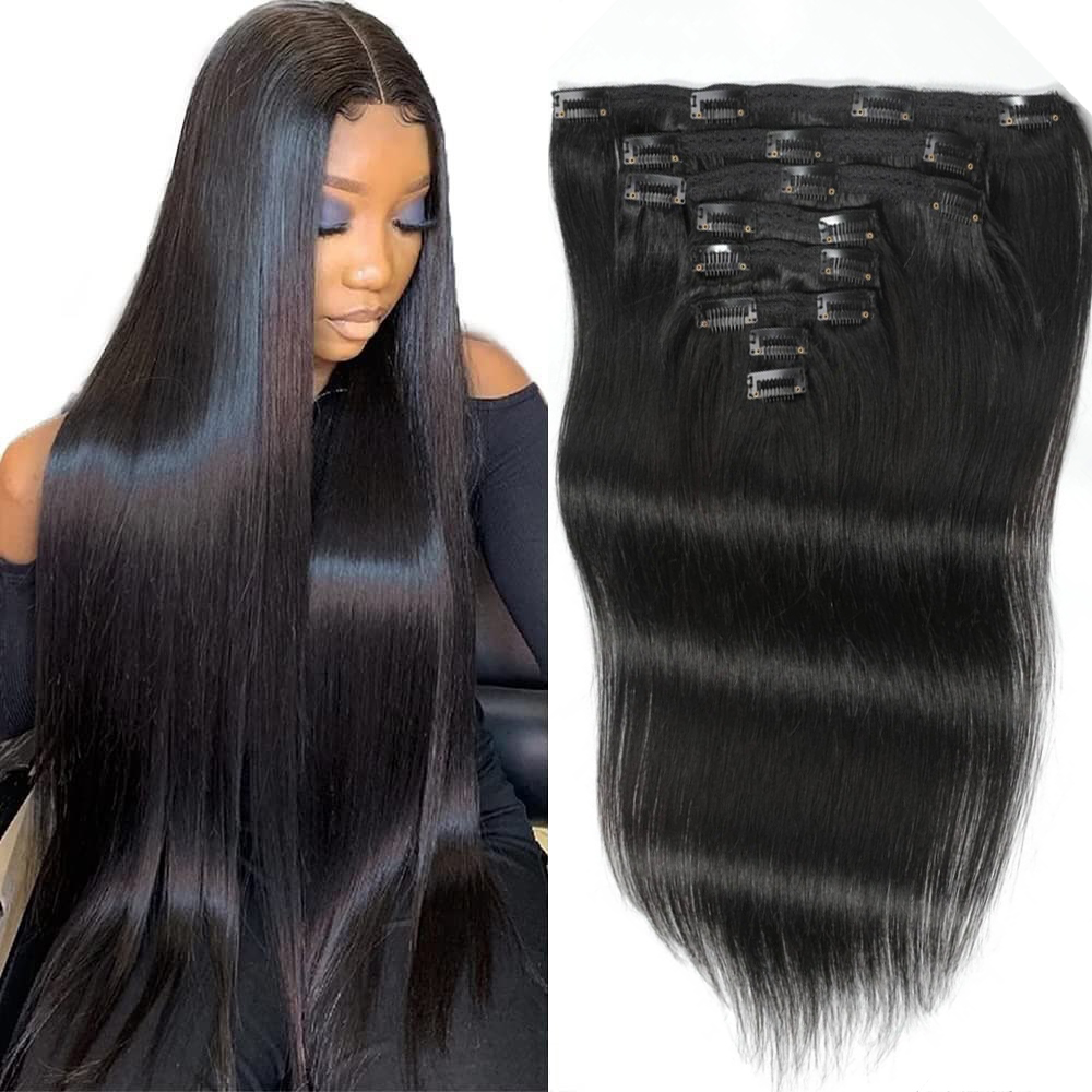Clip In Straight Hair Extensio - огляд і ціна Seamless Clip In Hair Extensions Human Hair